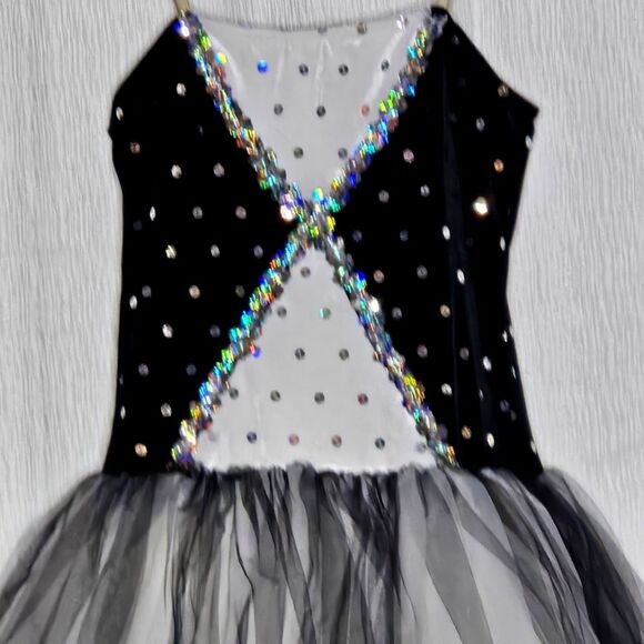 Star Styled Dance Vintage Stretch Black Velvet & Layered Tulle Costume Dress - Picture 15 of 15